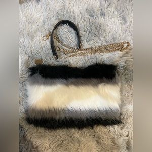 Black Gray & White Purse With Gold Chain Strap